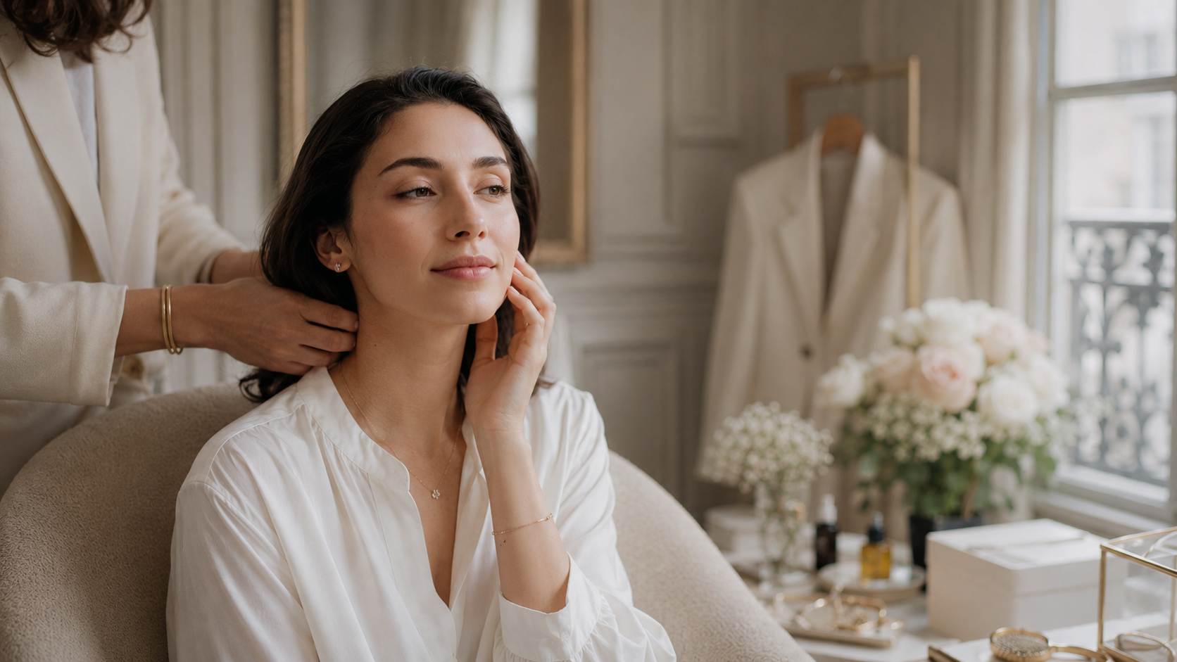 Préparation du visage avant un mariage civil ou un shooting photo à Paris
